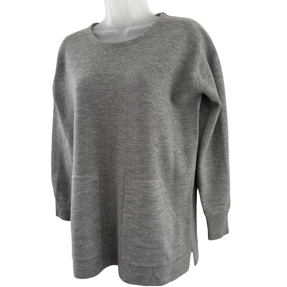 J.Crew Sweater Tunic Womens XS Gray 100% Merino Wool Crewneck Pockets Long - Picture 4 of 14